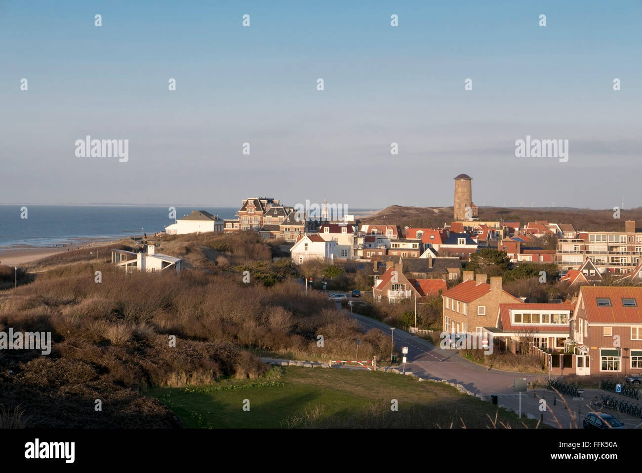 Vista di Domburg, costa del Mare del Nord, Zeeland, Paesi Bassi Foto Stock