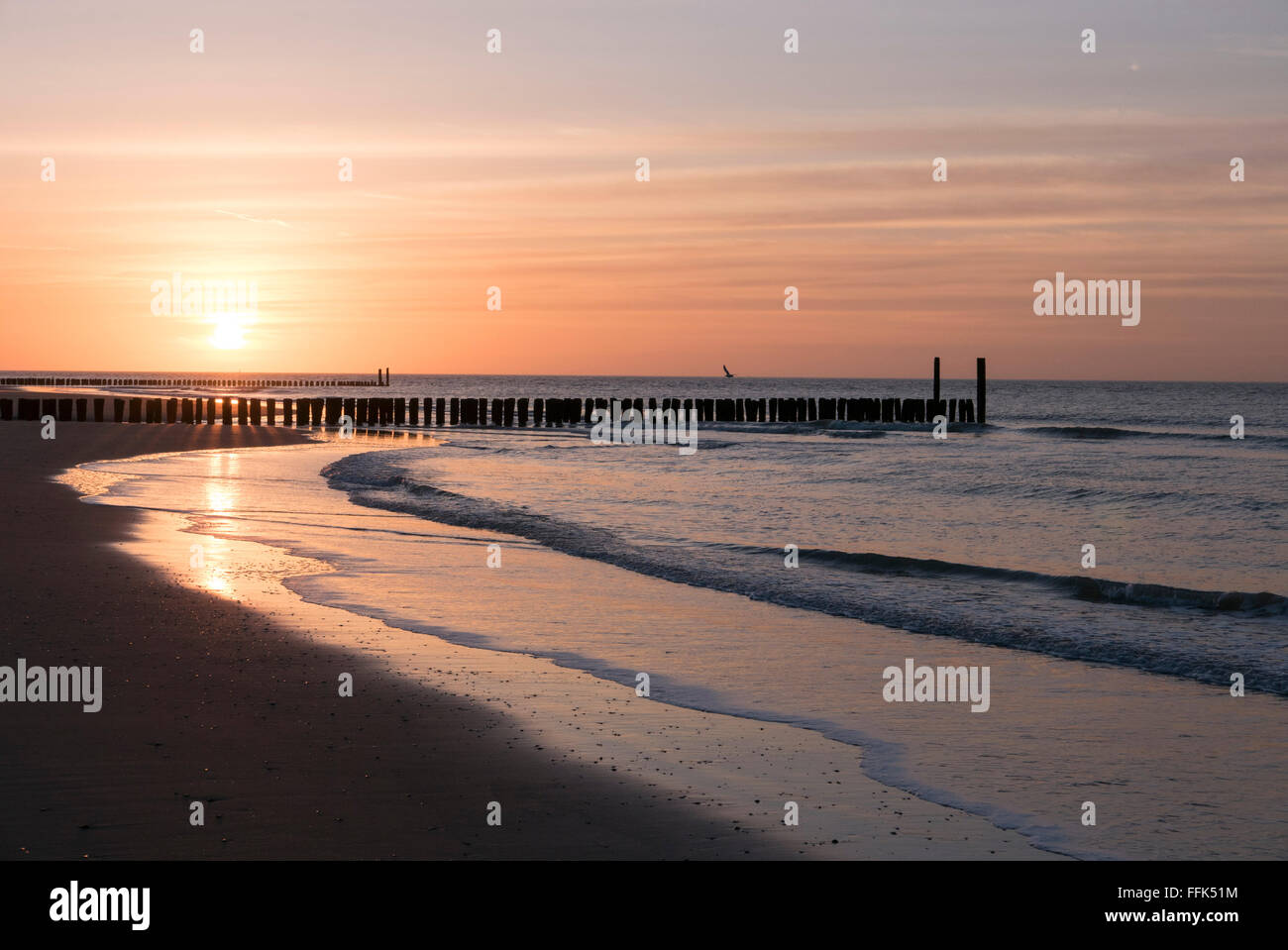 Strand, Sonnenuntergang, Domburg, Nordsee-Küste, Provinz Seeland, Niederlande | Spiaggia, Tramonto, Domburg, costa del Mare del Nord, Zeeland Foto Stock