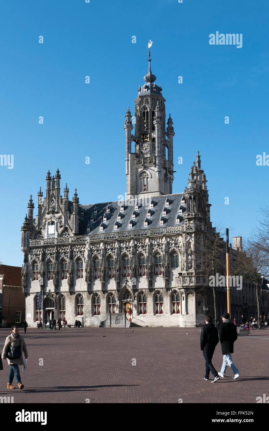 Il Rathaus, Middelburg, Provinz Seeland, Niederlande | Guild Hall, Middelburg, costa del Mare del Nord, Zeeland, Paesi Bassi Foto Stock