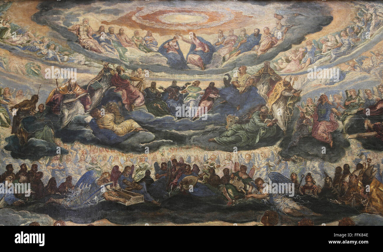 L'Incoronazione della Vergine, 1580. Di Jacopo Robusti, noto come Tintoretto (1518-1594). Foto Stock