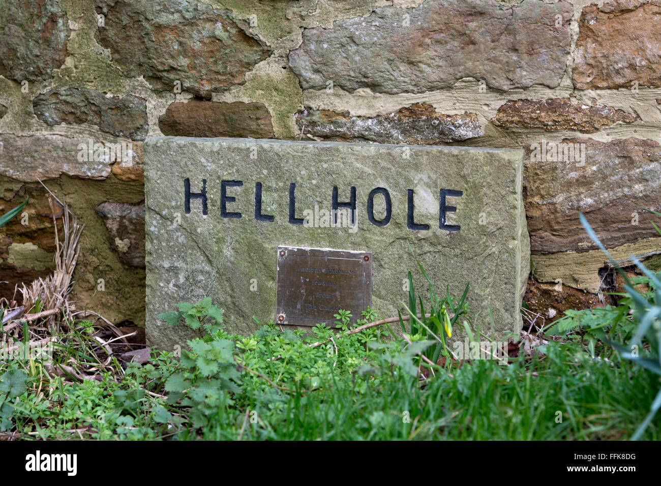 Buco infernale percorso segno, Cropredy, Oxfordshire, England, Regno Unito Foto Stock