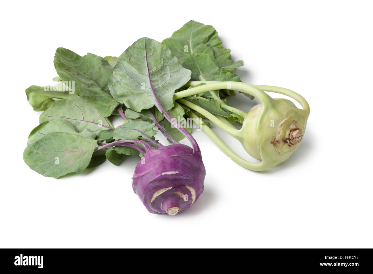 Fresh bianco e viola il cavolo rapa su sfondo bianco Foto Stock