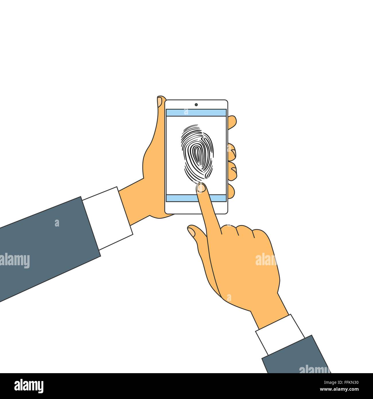 Finger Print Smart Phone Access Lock, uomo d affari Touch Screen Mani di impronte digitali di sicurezza scansione Illustrazione Vettoriale
