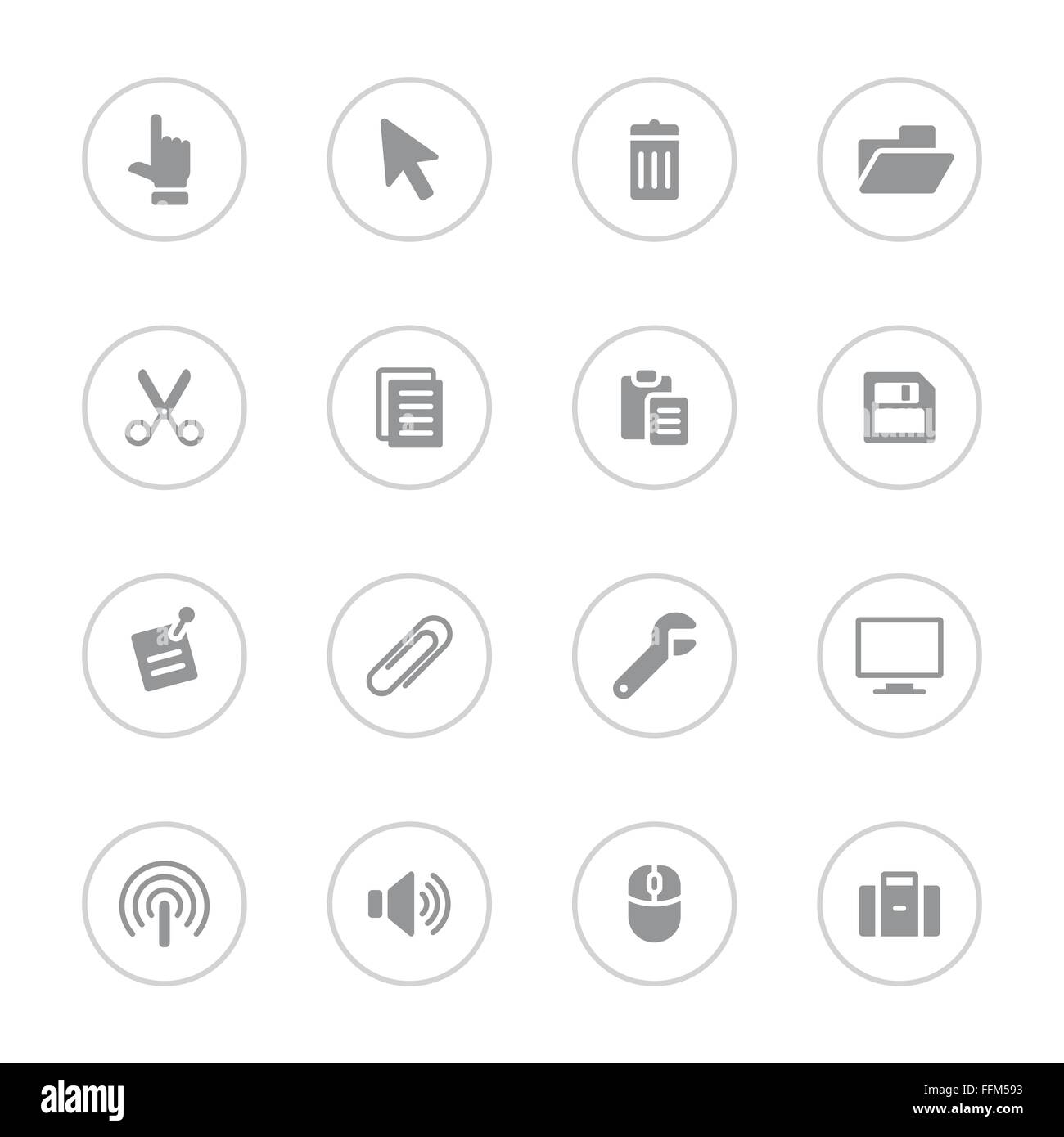 [EPS10] grigio semplice piatto icon set 3 con il telaio a cerchio Illustrazione Vettoriale