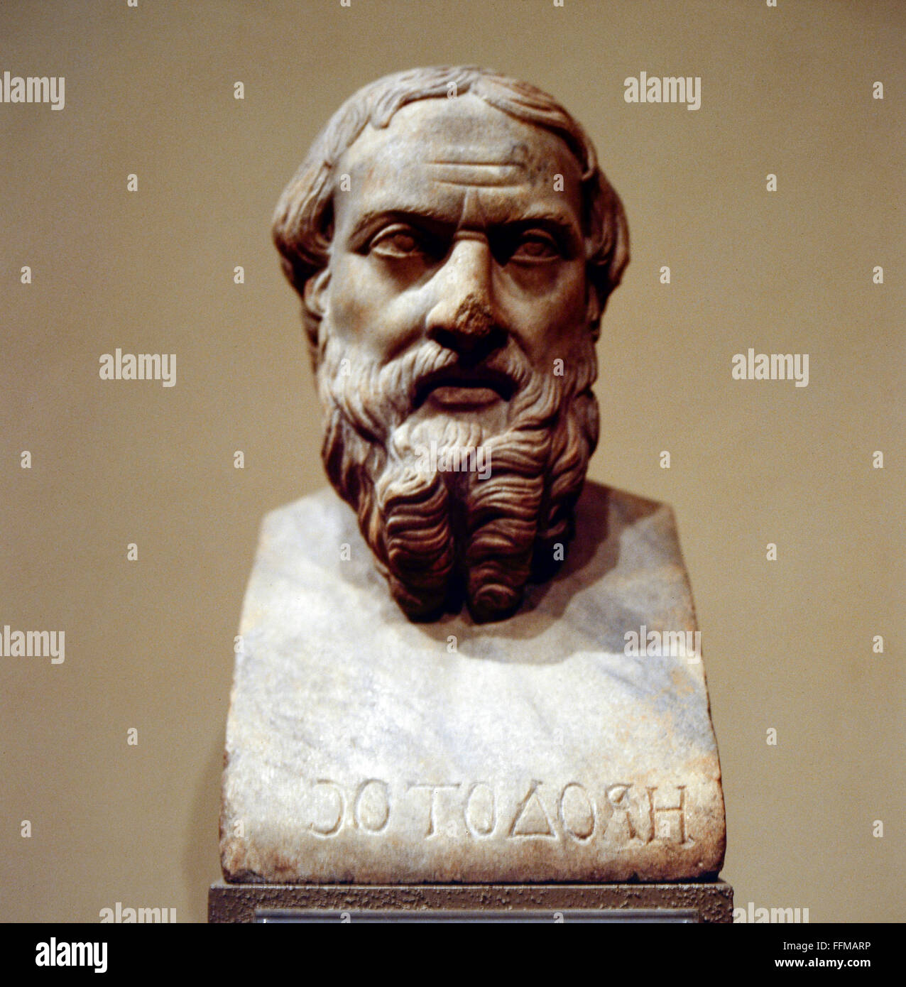 Erodoto di Alicarnasso, circa 484 - circa 425 BC, lo storico greco, ritratto, busto, copia romana, II secolo A.C. Metropolitan Museum of Modern Art di New York Foto Stock