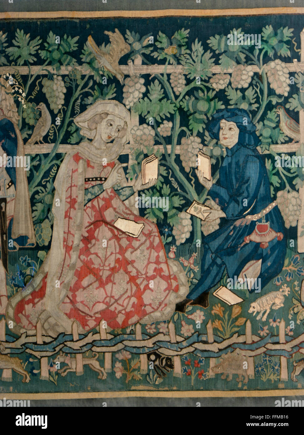 Belle arti, arazzi, 'il Giardino dell'Amore', dettaglio, carte da gioco coppia, Alto Reno, circa 1460 / 1470, diritti aggiuntivi-clearences-non disponibile Foto Stock