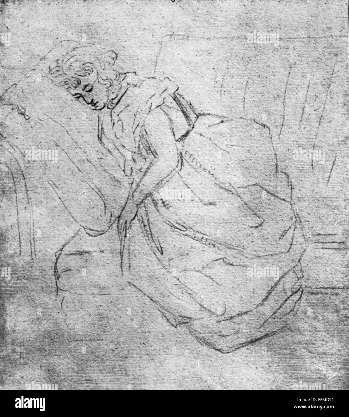 Goethe, Christiane von, 1.6.1765 - 6.6.1816, moglie di Johann Wolfgang von Goethe, full length, addormentato, disegno a matita di Goethe, circa 1800, Foto Stock