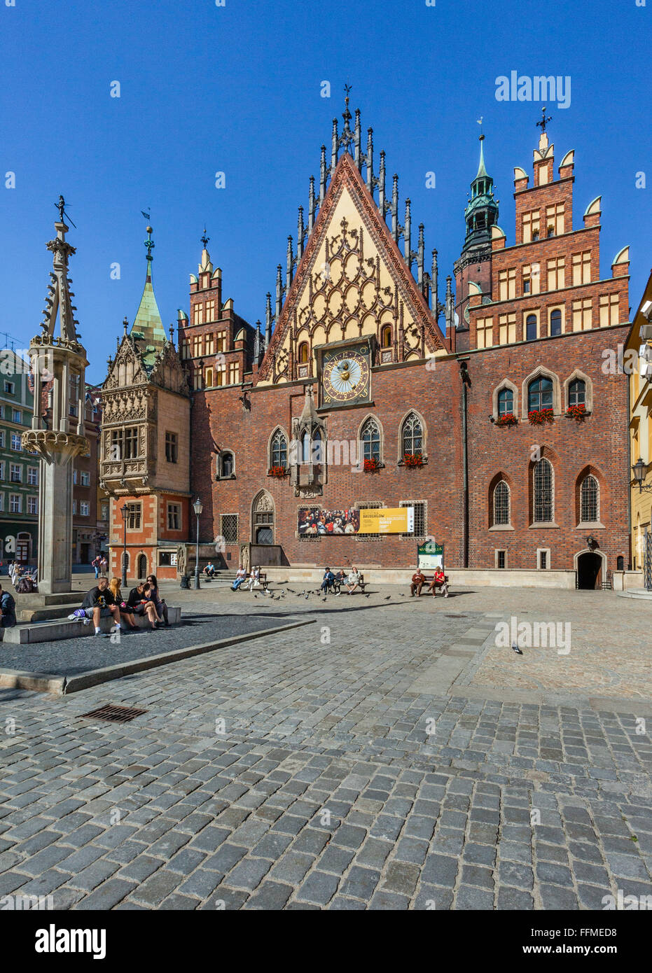 Polonia, Bassa Slesia, Wroclaw (Breslavia), stile gotico Municipio della Città Vecchia Foto Stock