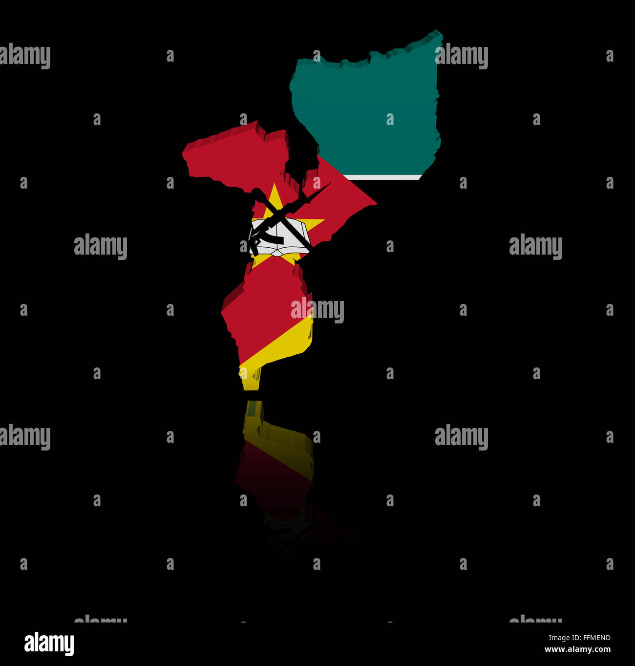 Mappa di Mozambico bandiera illustrazione di riflessione Foto Stock