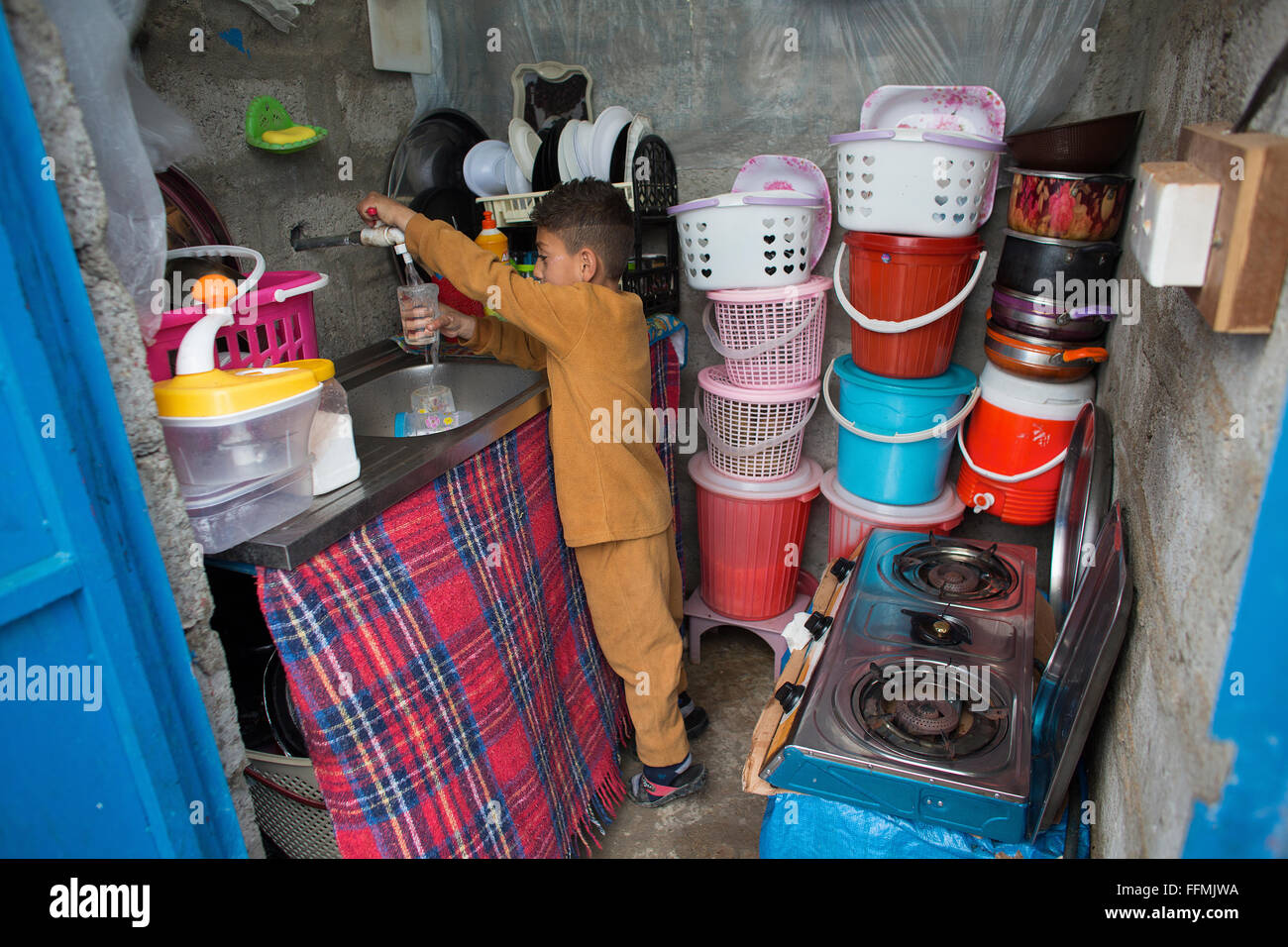 Cucina in Salarara refugeecamp, Iraq. Foto Stock