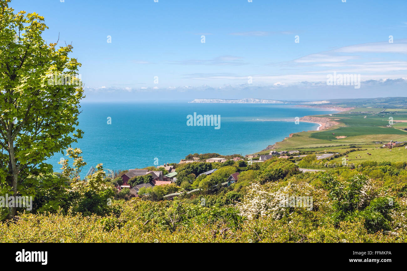 Paesaggio della costa meridionale all'Isola di Wight, Inghilterra meridionale, visto dal punto di osservazione di Blackgang Foto Stock