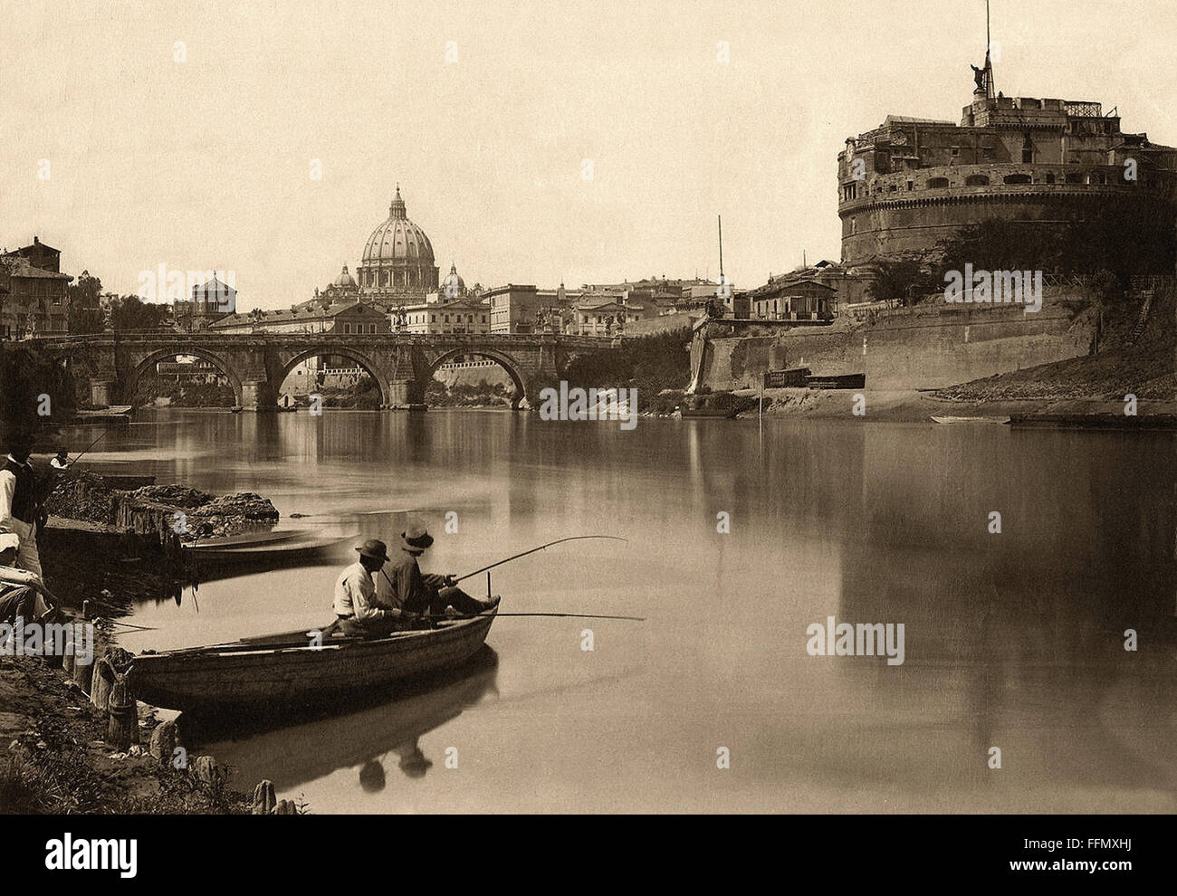 Veduta del fiume - Roma - Cartolina Vintage - 1900 Foto Stock