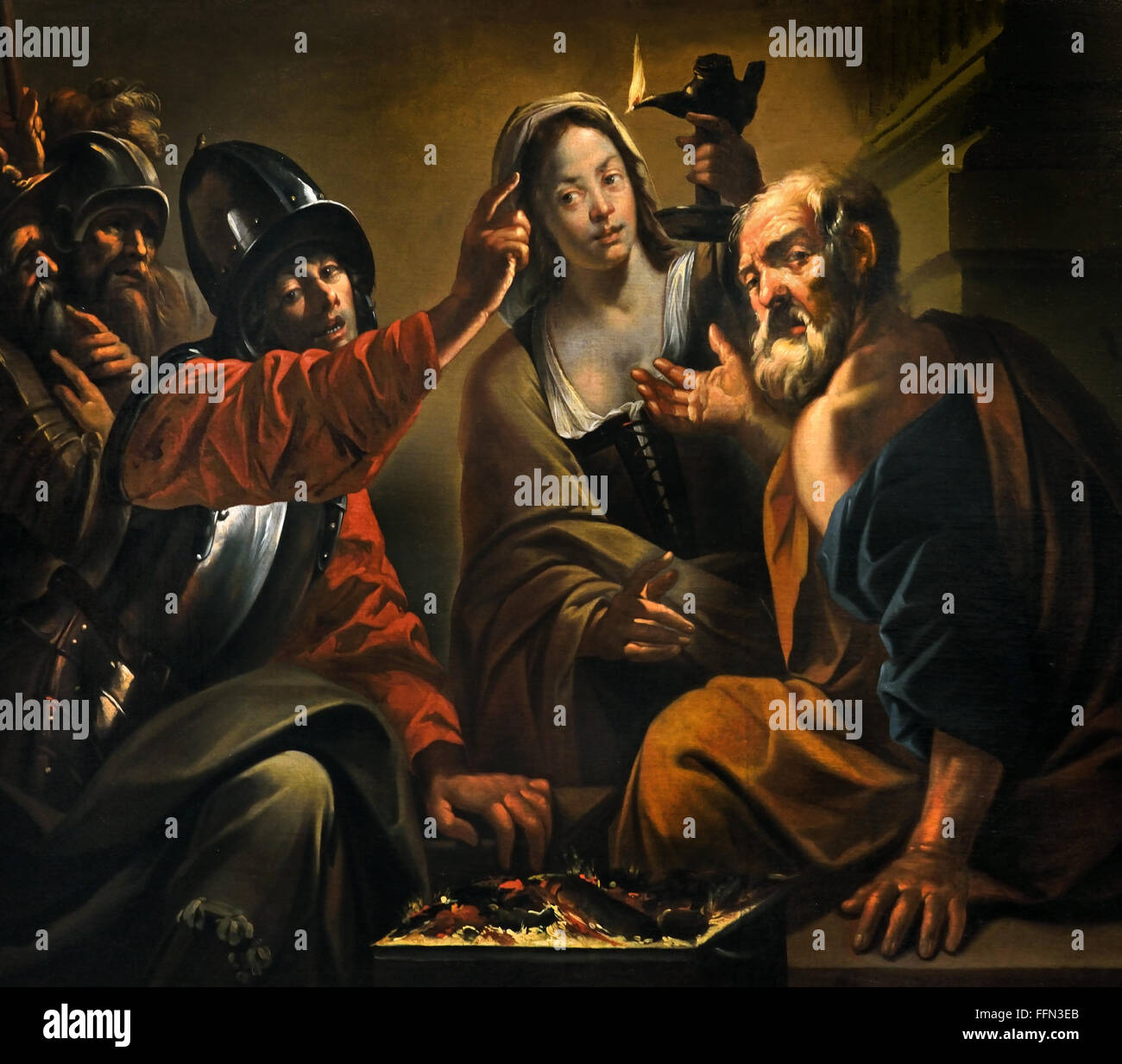 Le Reniement de Saint Pierre - La negazione di San Pietro da Pietro Paolini 1603-1682 Italia Italiano Foto Stock