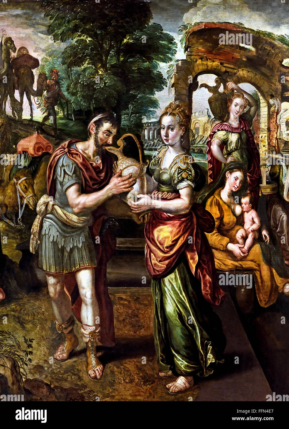 La riunione di Eliezer e Rebecca presso la fontana 1563 martora () Martin de Vos 1532 1603 belga fiamminga del Belgio Foto Stock