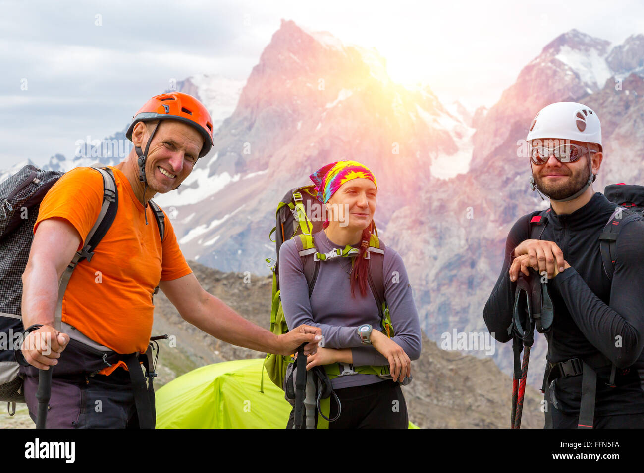 Allegro alpinisti ritratto Foto Stock