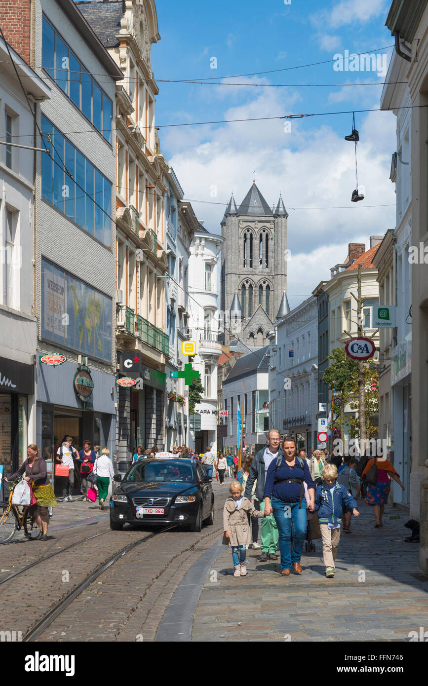 La strada dello shopping di Ghent, Belgio, Europa Foto Stock