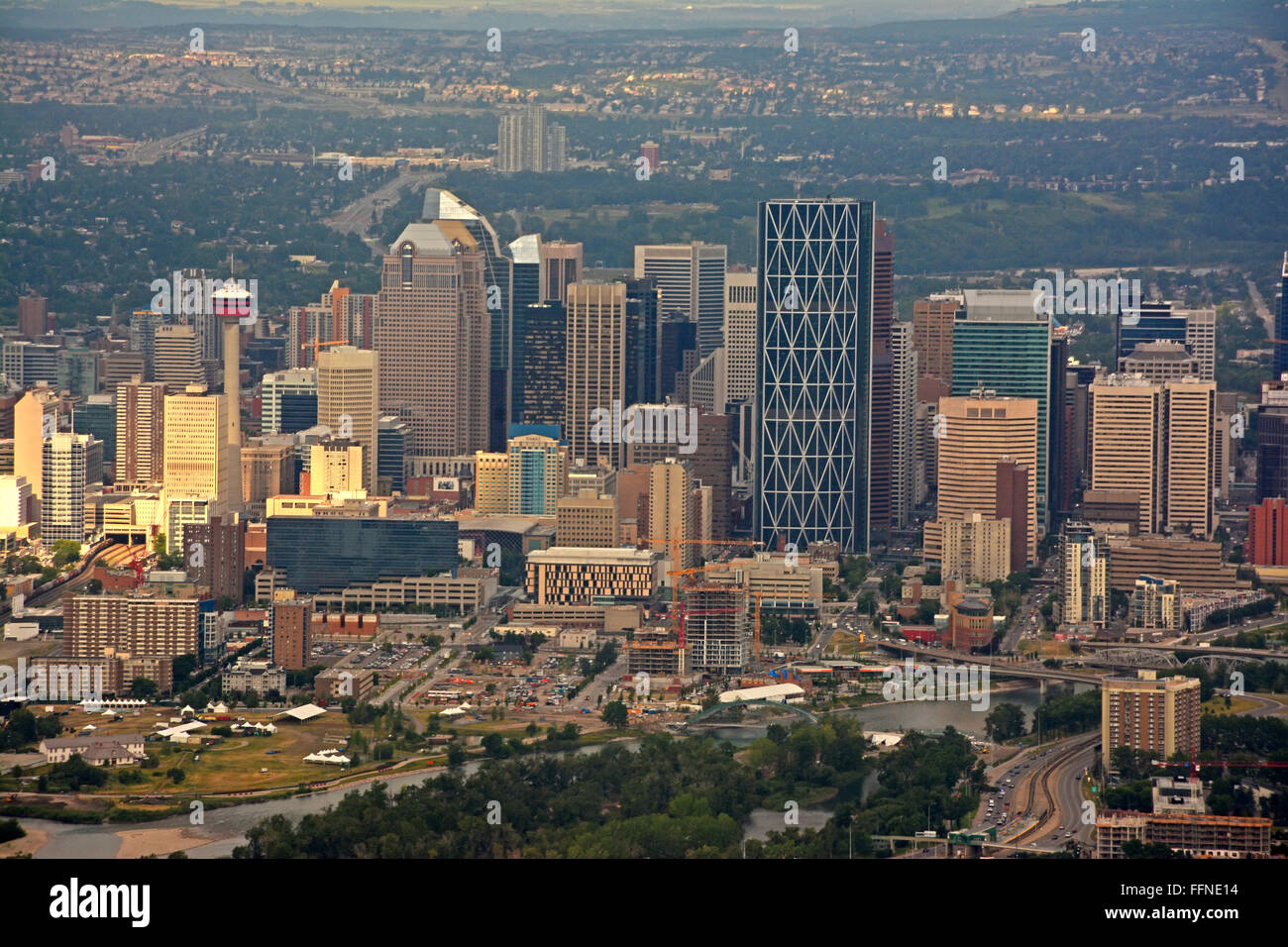 Il centro di Calgary, vista aerea Foto Stock