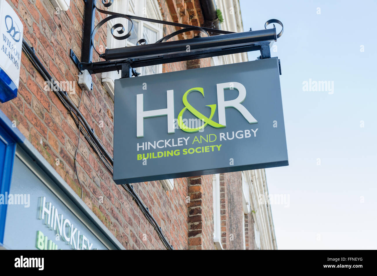 Segno per Hinckley e il Rugby Building Society Foto Stock