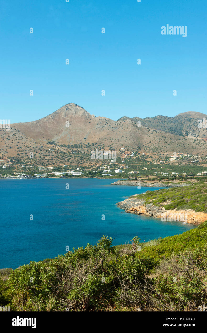 Griechenland, Kreta, Elounda bei Agios Nikolalaos, vorgelagerte Halbinsel Spinalonga Foto Stock