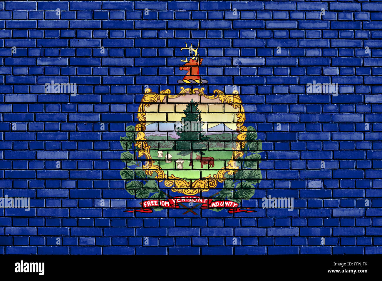 Bandiera del Vermont dipinta su un muro di mattoni Foto Stock