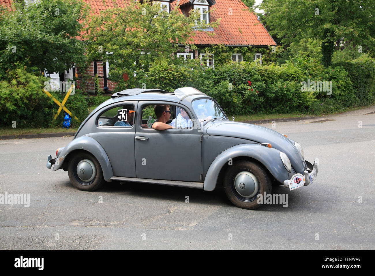 Oldtimer-Rallye, VW Beetle, Landkreis Lueneburg, Bassa Sassonia, Germania, Europa Foto Stock