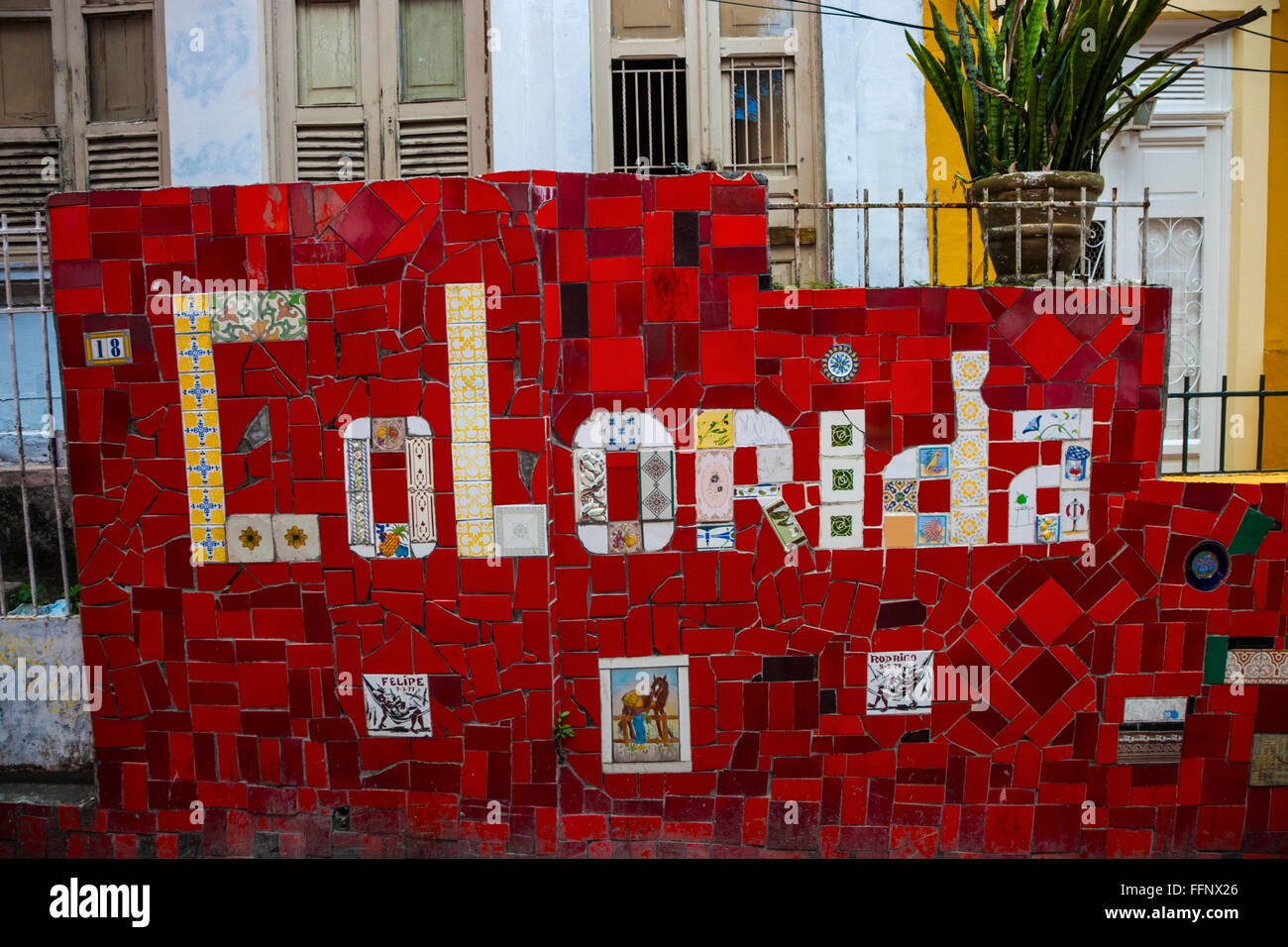 Escadaria Selaron scale. Distretto Lapa. Rio de Janeiro. Il Brasile Foto Stock