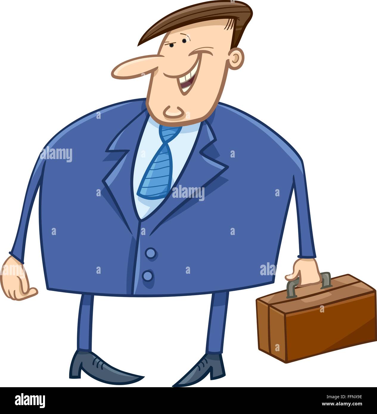 Cartoon illustrazione del sovrappeso imprenditore con carattere valigetta Illustrazione Vettoriale