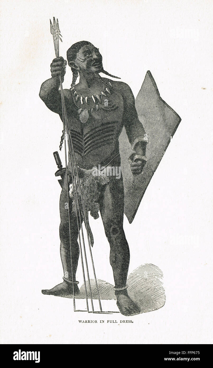 Incisione del guerriero africana in abito completo Foto Stock