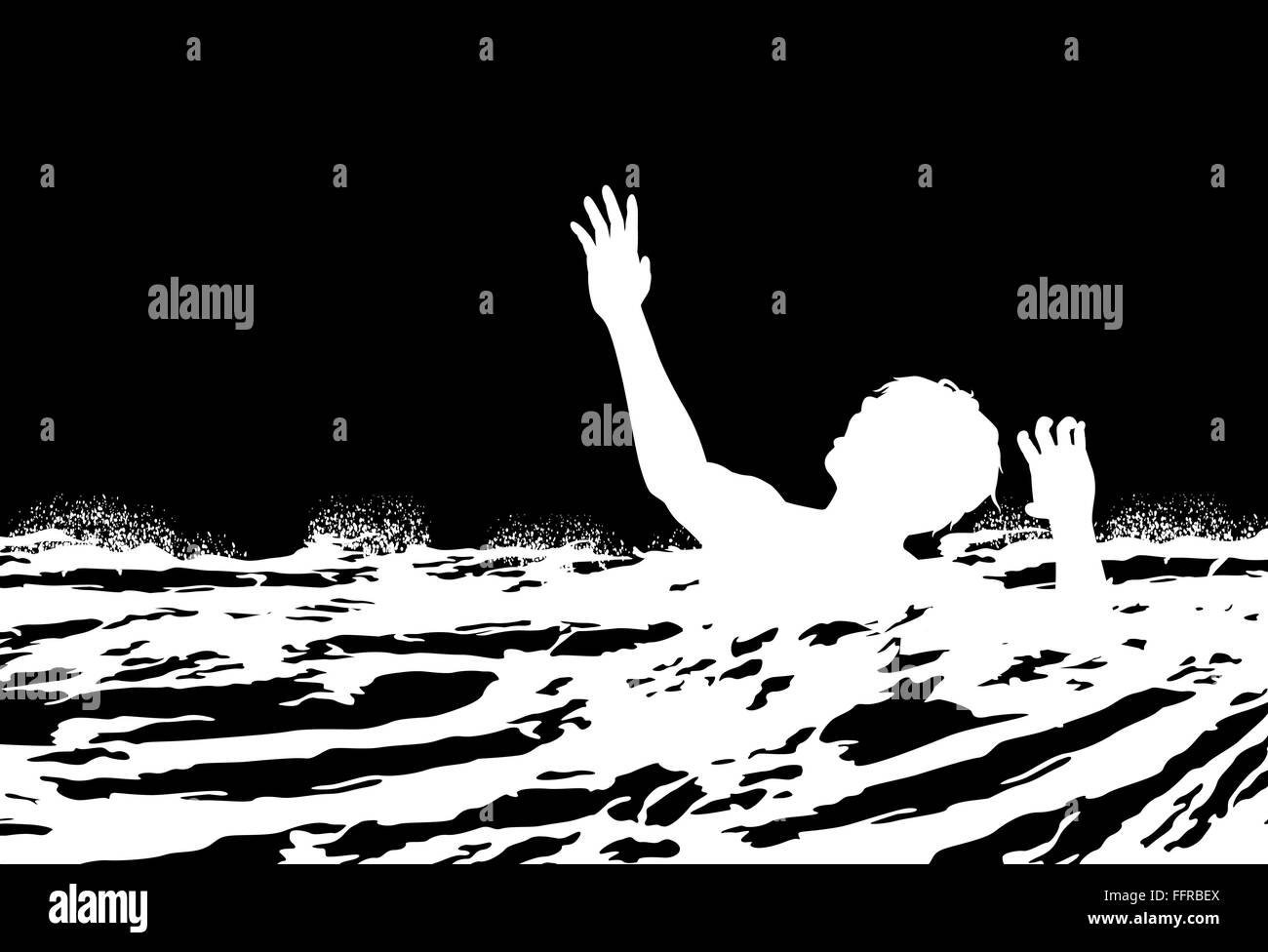 EPS8 modificabile illustrazione vettoriale di un uomo annegamento in acqua grezza Illustrazione Vettoriale