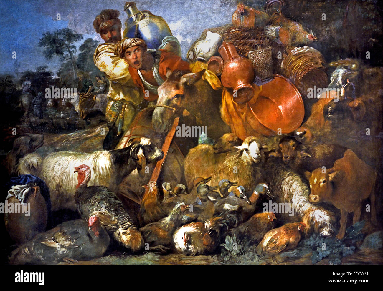 GIOVANNI BENEDETTO CASTIGLIONE (1616 - 1670) CARAVAN 1635 Italia qui l'argomento potrebbe essere il viaggio di Giacobbe, di Davide o addirittura di Abramo, accompagnato dal loro gregge. Foto Stock