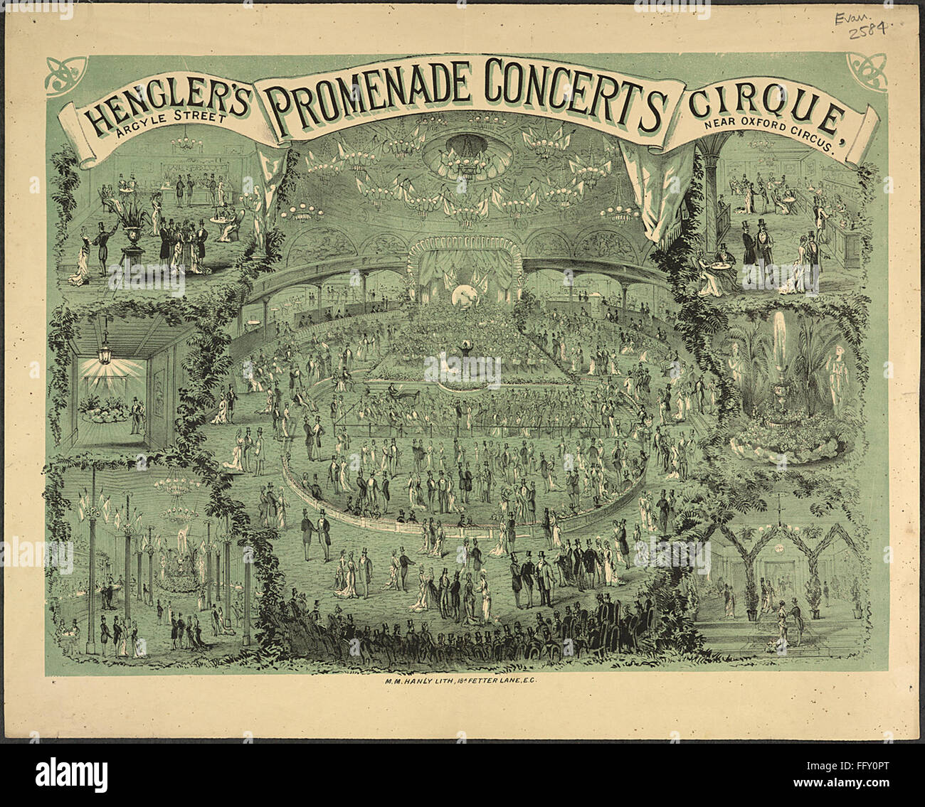 Questo libro vintage si concentra su vari materiali stampati, tra cui volantini e pubblicità relativi ai concerti Hengler's Promenade. Questi concerti erano una forma popolare di intrattenimento nel XIX secolo, spesso associati a spettacoli circensi, spettacoli musicali e altri spettacoli pubblici. Foto Stock Questo libro vintage si concentra su vari materiali stampati, tra cui volantini e pubblicità relativi ai concerti Hengler's Promenade. Questi concerti erano una forma popolare di intrattenimento nel XIX secolo, spesso associati a spettacoli circensi, spettacoli musicali e altri spettacoli pubblici. Foto Stock