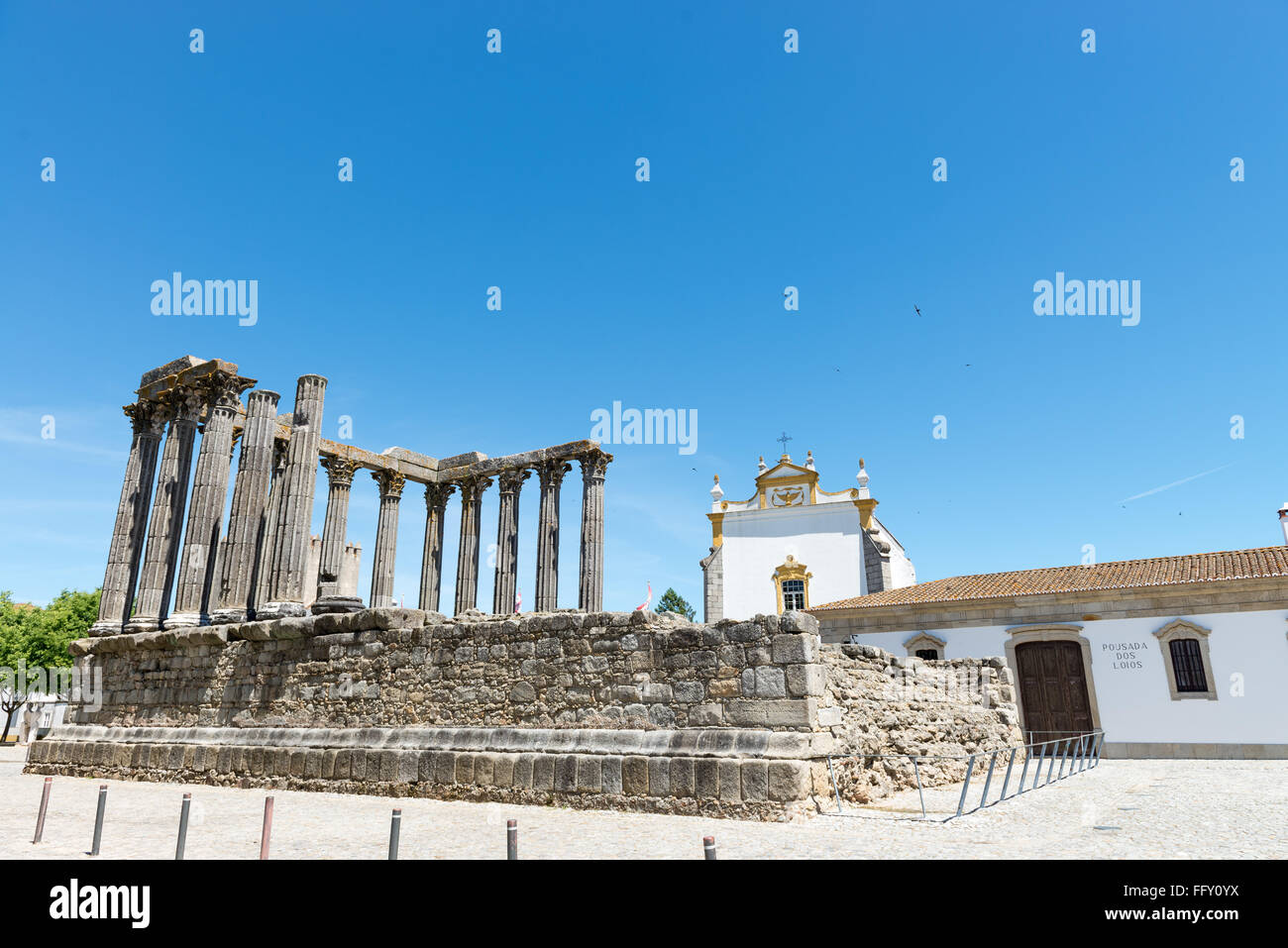 Dianna tempio di Evora. Antico tempio romano nella vecchia città di Evora, Portogallo Foto Stock