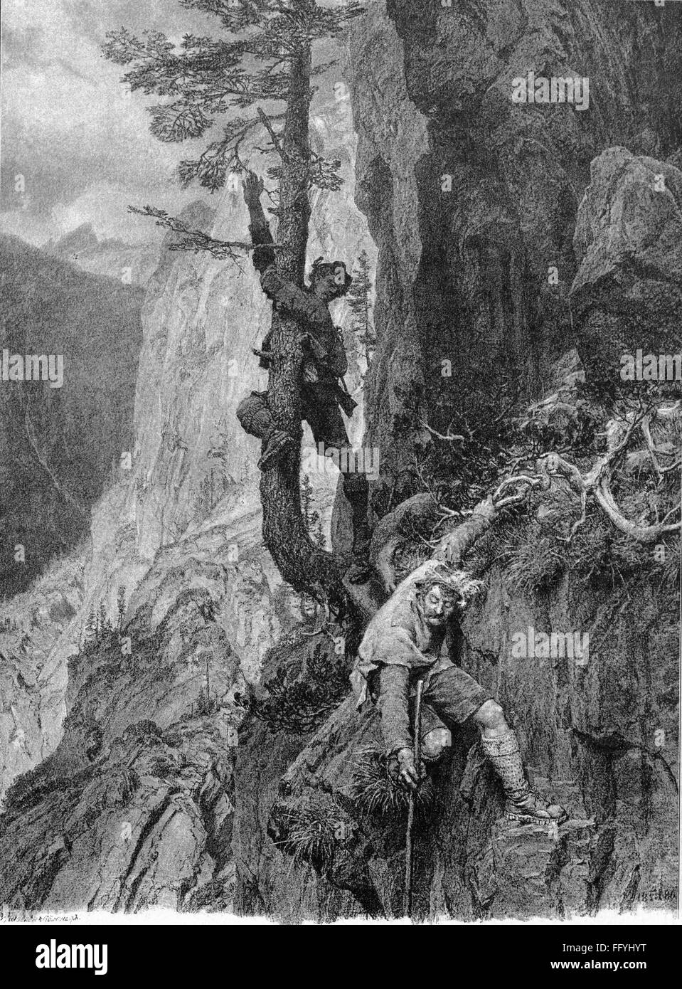 Caccia, 'caccia di angerie' (Gefahrvolle Jagd), dopo la pittura di Ferdinand conte Harrach (1832 - 1915), incisione in legno, 1886, diritti-aggiuntivi-clearences-non disponibile Foto Stock