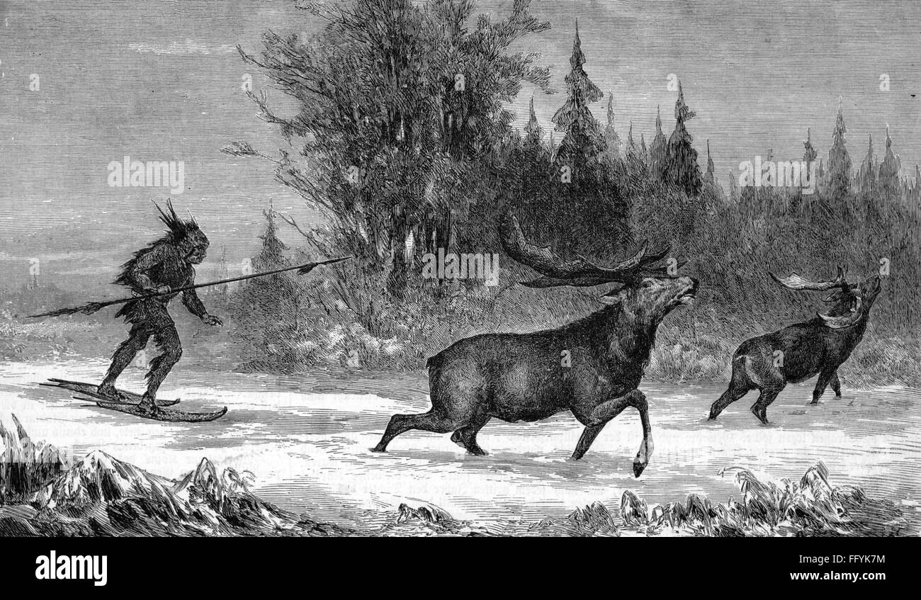 Caccia, cervi / caprioli / camosci, cervi da caccia indiani del Nord America in inverno, incisione del legno, 19 ° secolo, 19 ° secolo, grafica, Nord America, abitante, abitanti, abitanti, abitanti, nativi, indigeni, Indiani rossi, Indiani rossi, indiani, stagione, stagionale, inverno, neve, mezza lunghezza, cacciatore, cacciatori, racchette da neve, racchette da neve, Scarpette da neve, racchette da neve, lancia, lancia, inseguimento, caccia, caccia, caccia, cervi, storico, storico, maschile, uomo, uomini, diritti aggiuntivi-clearences-non disponibile Foto Stock