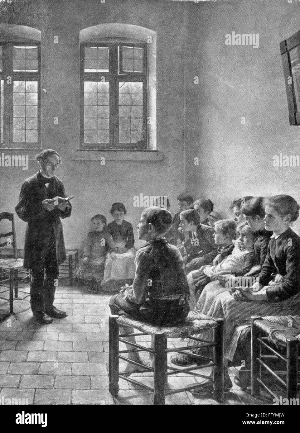 Pedagogia, scuola / lezioni / disciplina, 'Die Sonntagsschule' (Scuola domenicale), dopo la pittura di Walther Firle (1859 - 1929), 1886, diritti aggiuntivi-clearences-non disponibile Foto Stock