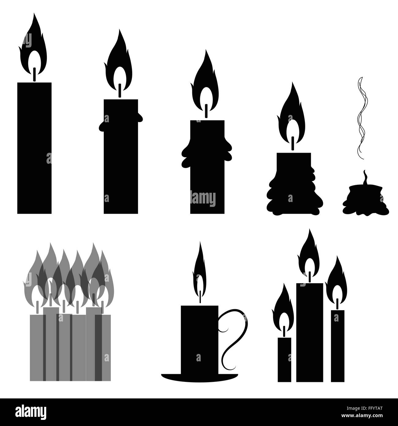 Set di masterizzazione diverse candele rétro Foto Stock