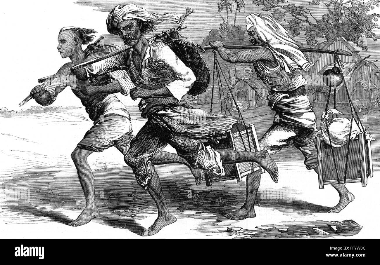 Mail / post, postmen, Dawk Walas in Bengala, incisione in legno, da: 'The Illustrated London News', Londra, 1858, Additional-Rights-clearences-not available Foto Stock