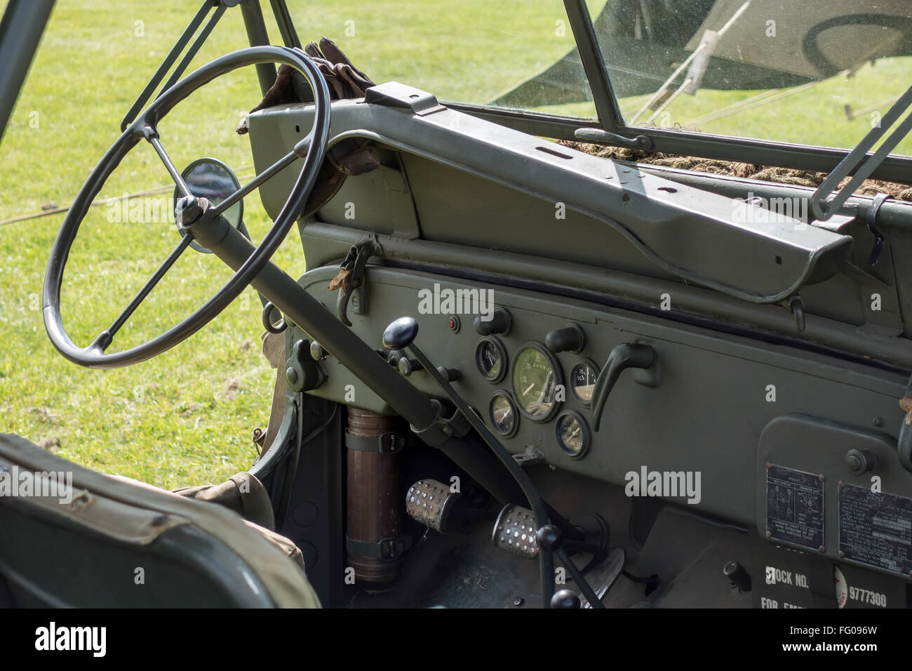 Interior vecchio American WW2 Jeep Foto Stock