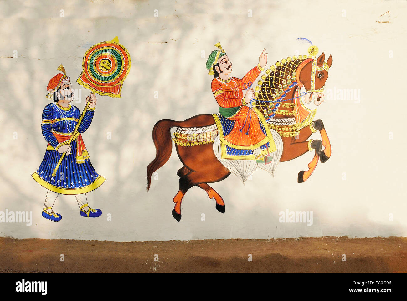 Pittura murale del cavallo a Shilpgram Udaipur Rajasthan in India Foto Stock