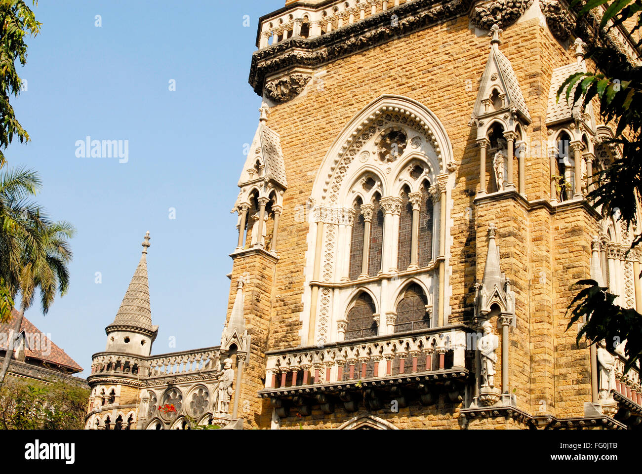 Riccamente decorate windows di torre Rajabai clock tower Università di Mumbai , Bombay Mumbai , Maharashtra Foto Stock