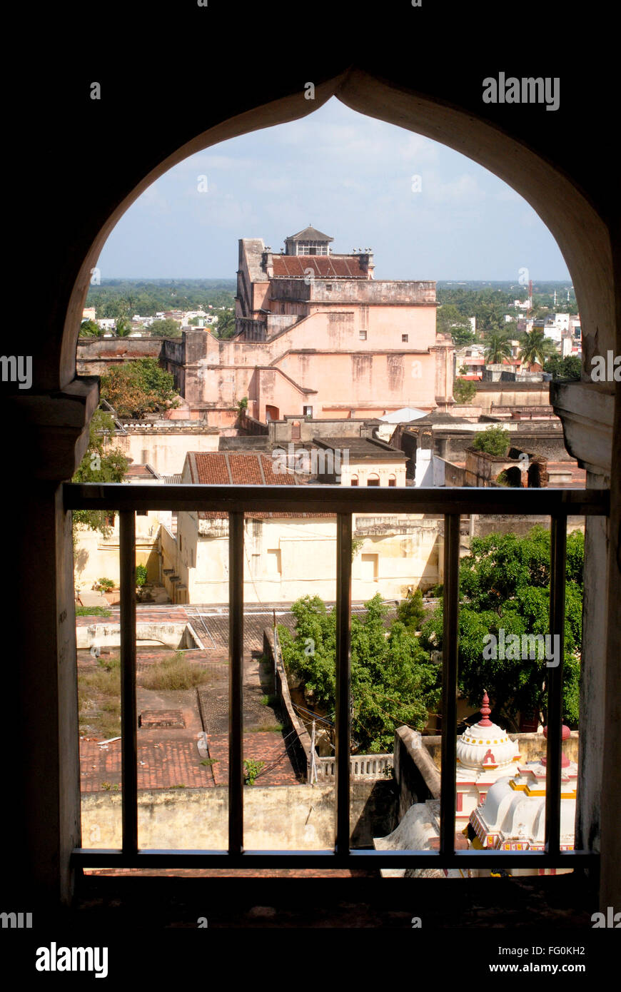 Vista aerea di strutture e di vasta area di Thanjavur complesso palazzo , Thanjavur , Tamil Nadu , India Foto Stock