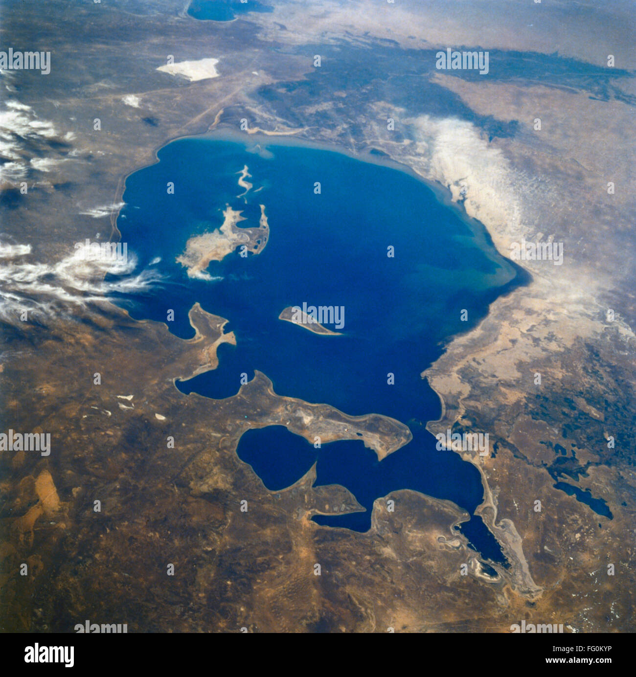 La terra dallo spazio, 1985. /Nil Aral e in Unione Sovietica, come si vede dalla navetta spaziale Challenger. Fotografia, 1985. Foto Stock