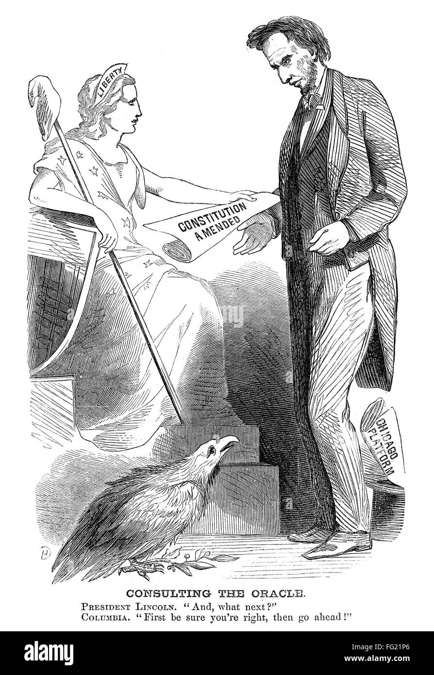 La guerra civile: fumetti, 1861. /N'Consulting di Oracle. Lincoln: 'e, qual è il prossimo passo?" Columbus: " prima essere certi che siete a destra e poi andare avanti!" Cartoon, americano, 1861. Foto Stock