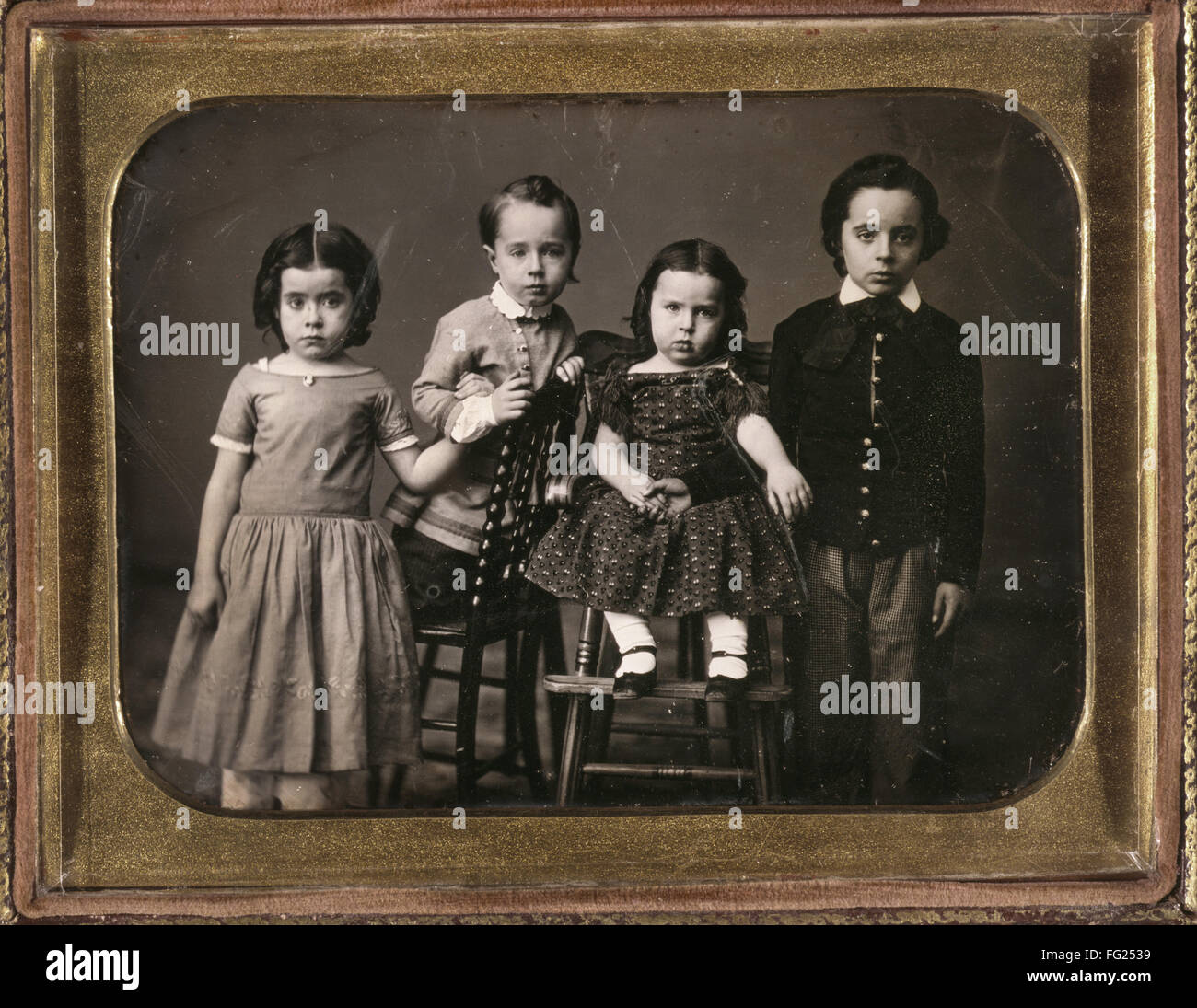 I bambini, 1851. /NPortrait di Lizzie, Giovanni, Annie, e Mitchell McAllister. Daguerreotype da Marco Aurelio Root, 1851. Foto Stock
