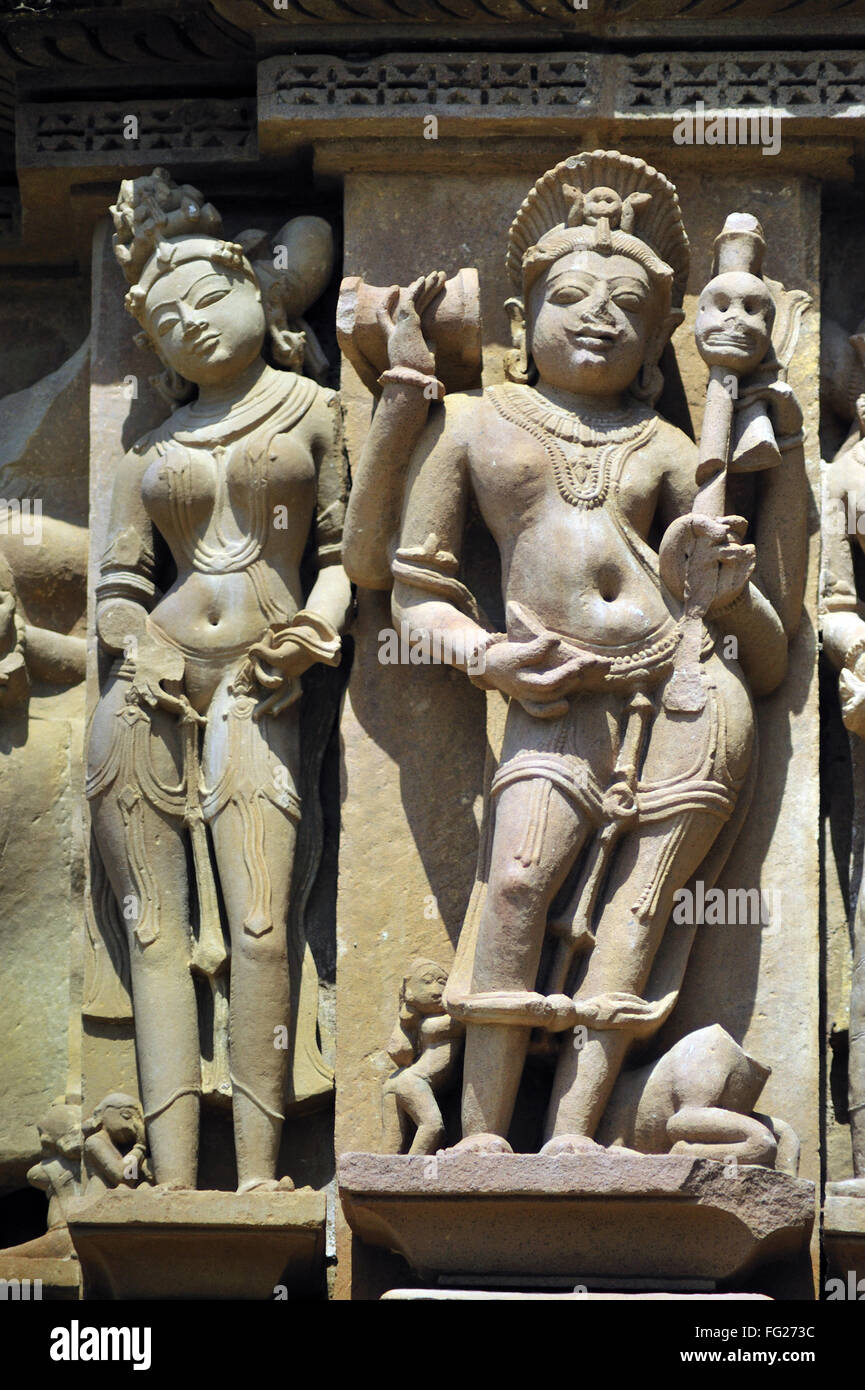 Khajuraho kamdev sulla parete del tempio di Lakshmana Madhya Pradesh india Foto Stock