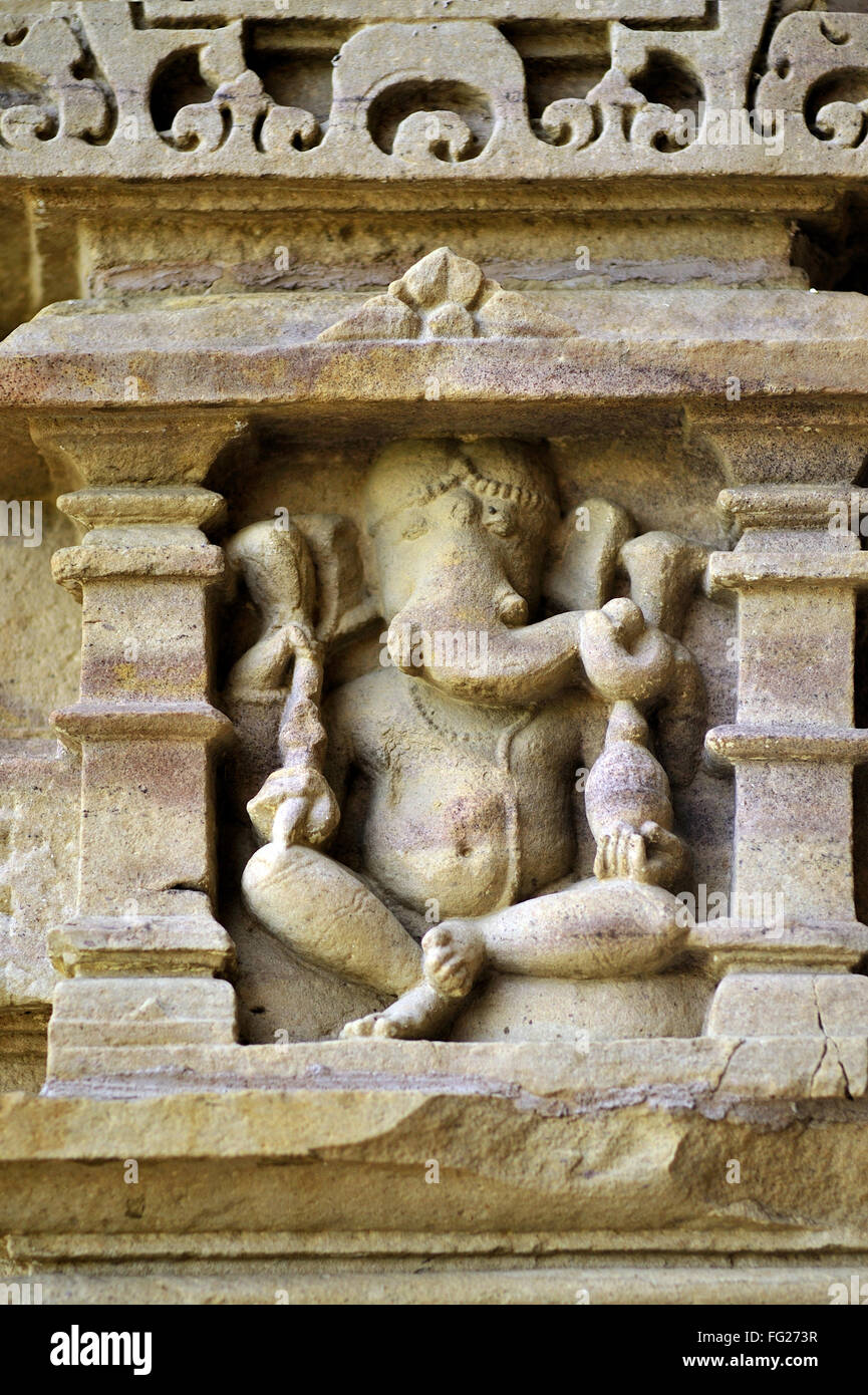 Khajuraho ganesha sul muro del tempio di Lakshmana Madhya Pradesh india Foto Stock