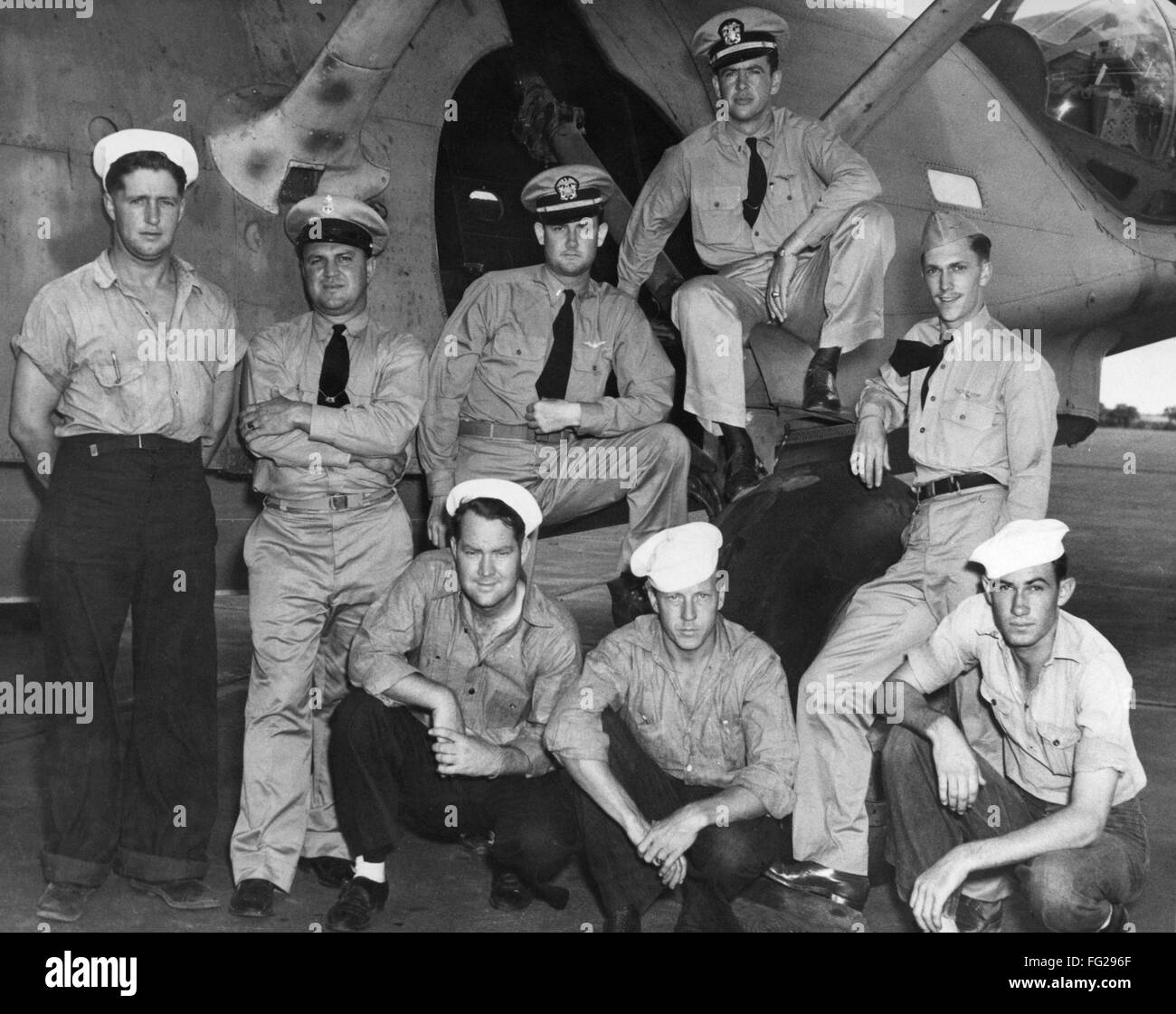 Durante la Seconda Guerra Mondiale: Patrol Squadron. /NA ritratto dell' equipaggio di Patrol Squadron 44, il primo a vista la flotta giapponese prima della battaglia di Midway. Fotografia, c1942. Foto Stock
