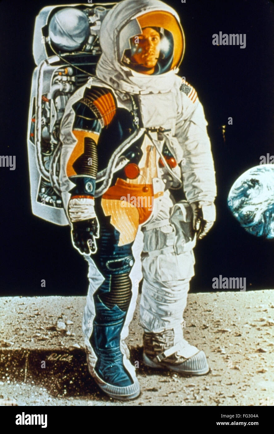 APOLLO 15: SPACESUIT, 1971. /NCutaway illustrazione della tuta indossata dall'Apollo 15 astronauti, 1971. Foto Stock