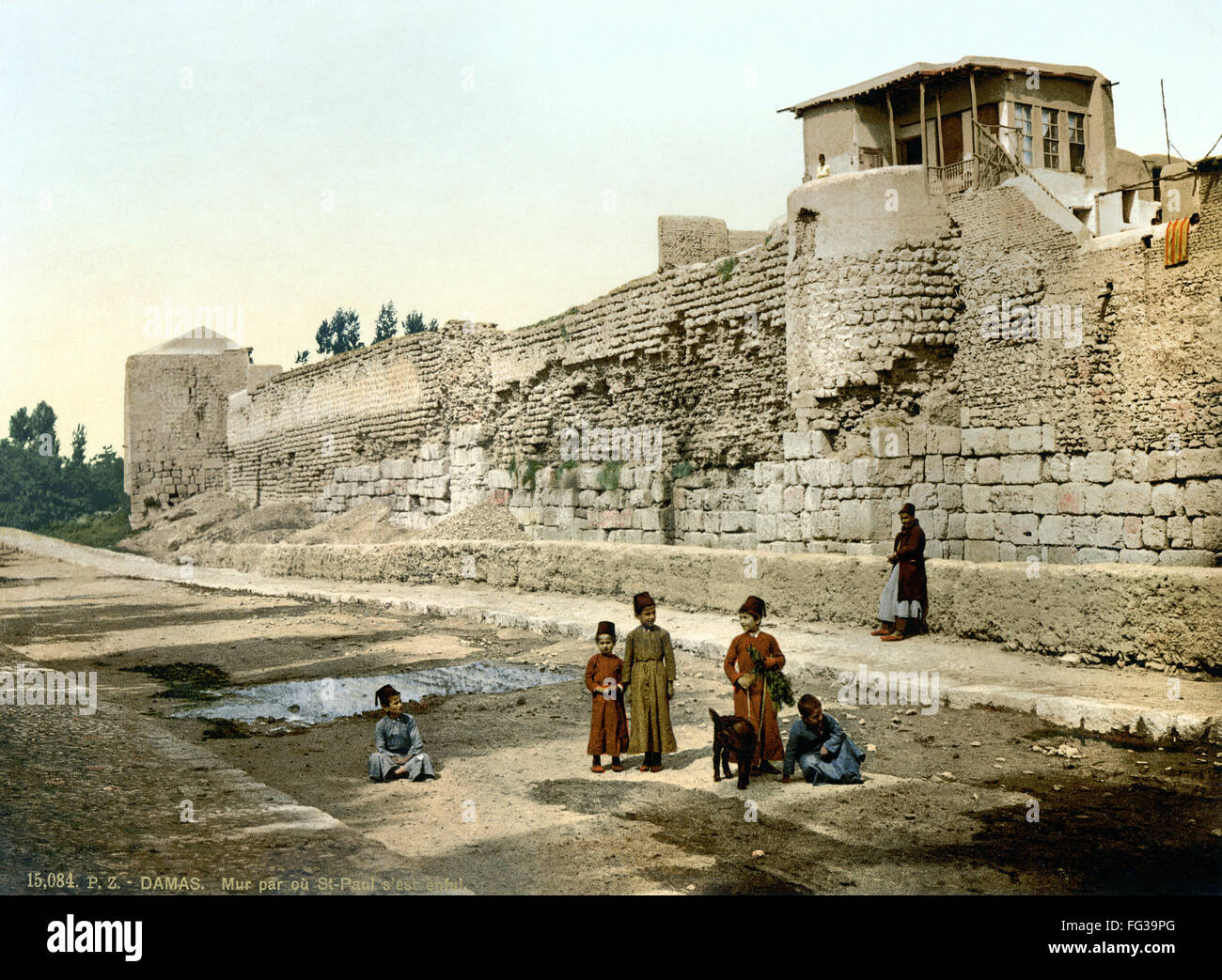 Siria: Damasco, c1895. /Nil muro su cui san Paolo fuggì a Damasco, Siria. Photochrome, c1895. Foto Stock