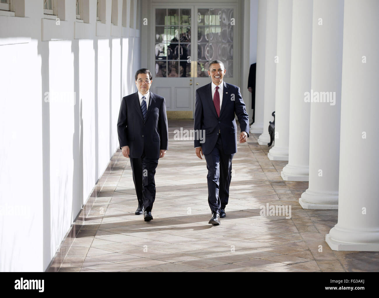 HU E OBAMA, 2011. /NPresident Hu Jintao della Cina e il Presidente Barack Obama alla Casa Bianca di Washington, D.C. Fotografia, 19 gennaio 2011. Foto Stock